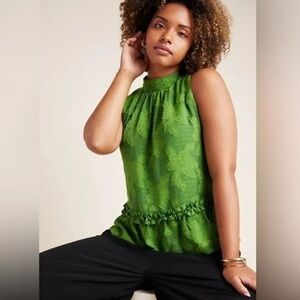 Anthropologie Maeve, green, savanna, textured, swing blouse